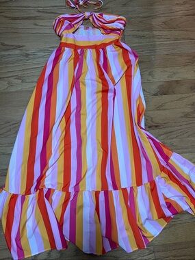 SHEIN Striped Maxi Dress in Pink, Orange, Yellow & White